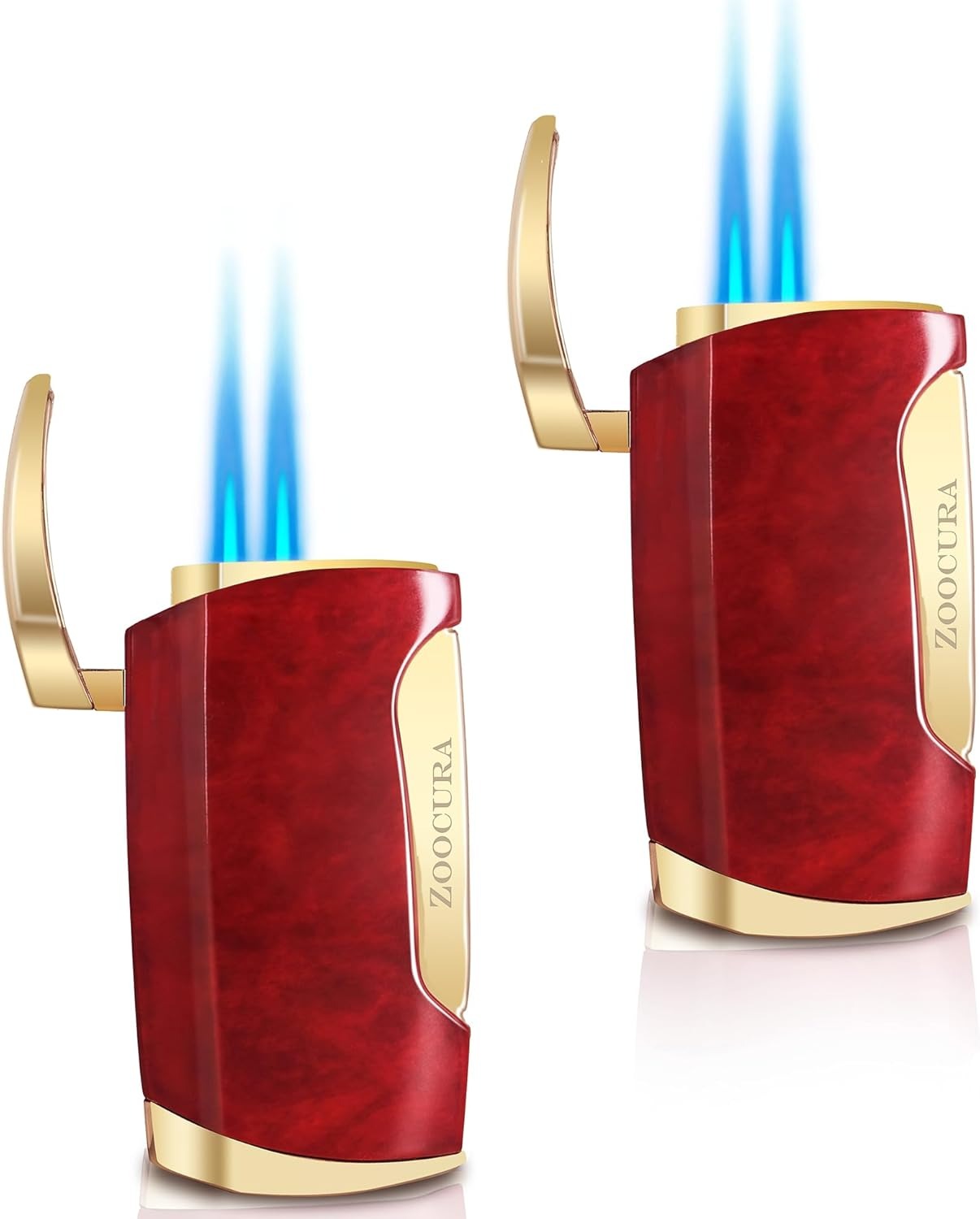 Encendedor antorcha doble llama (rojo/dorado)