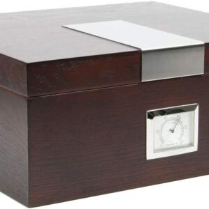 Humidor de escritorio de madera con higrómetro frontal