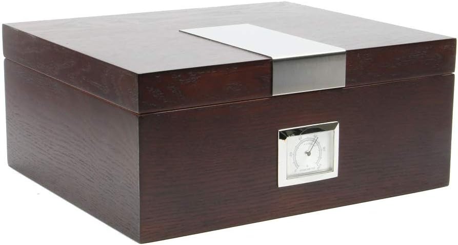 Humidor de escritorio de madera con higrómetro frontal