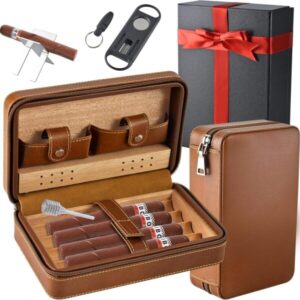 Brown travel humidor case with tools